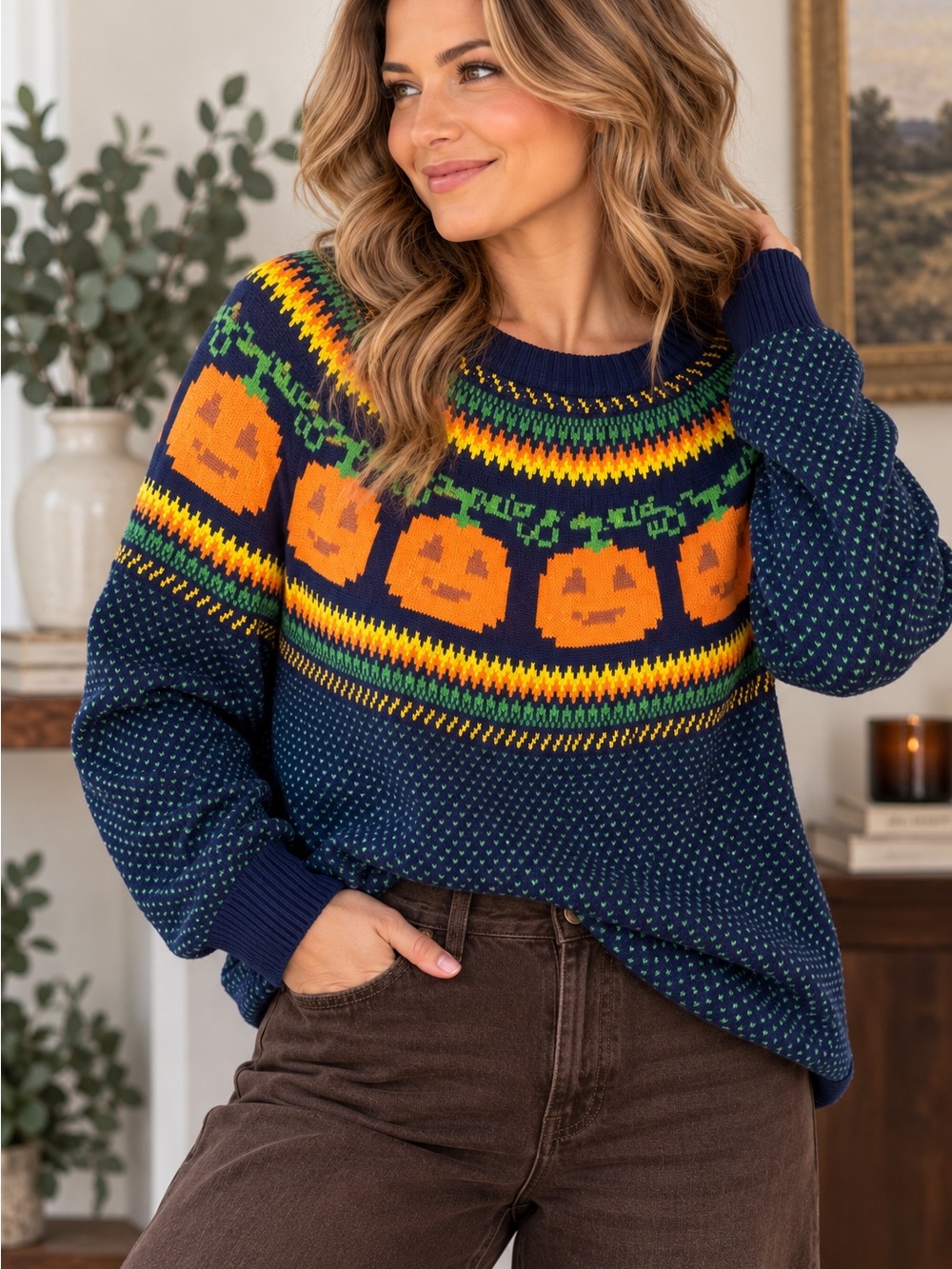 ModCloth Give ’Em Pumpkin To Talk About Fair Isle Sweater XL #C197